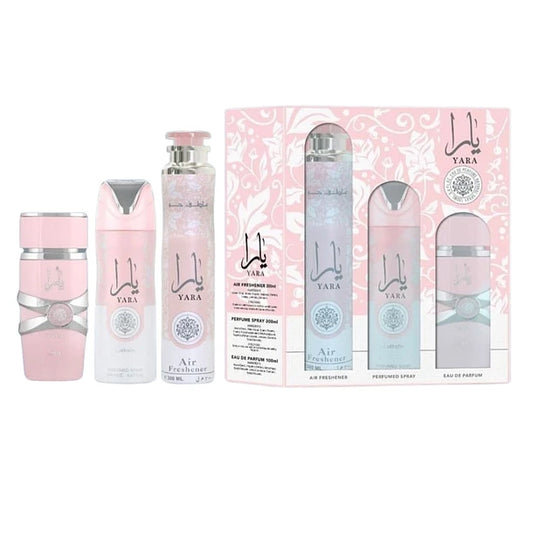 Set de regalo Yara Lattafa 100ML+200ML Perfume Spray + 300ML Air Freshener Mujer