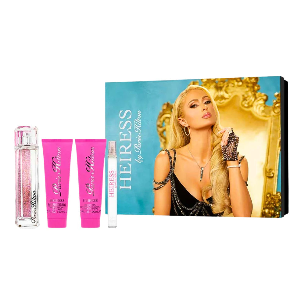 SET HEIRESS BY PARIS HILTON EDP 4PC BL 90ML/ SP 100ML/ MINI SP 10ML/ BSG 90ML
