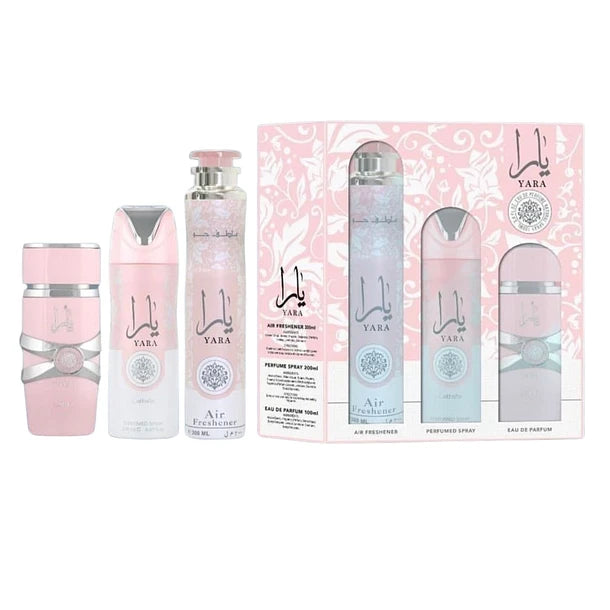 Set de regalo Yara Lattafa 100ML+200ML Perfume Spray + 300ML Air Freshener Mujer