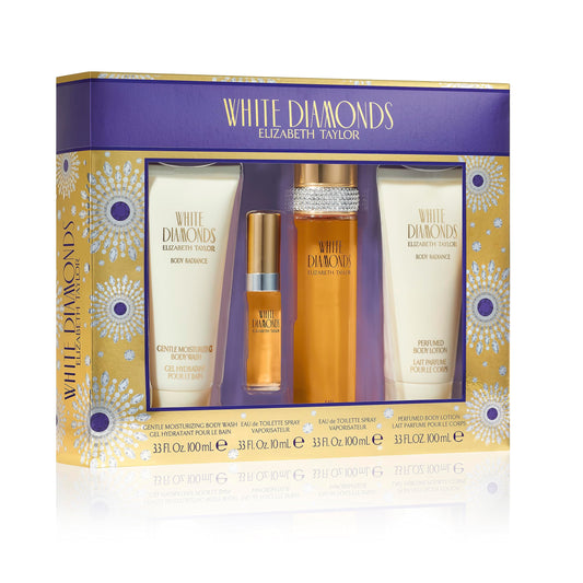 ELIZABETH TAYLOR SET WHITE DIAMONDS EDT 4PC BL 100ML/ MINI SP 100ML/ SP 100ML/ BW 100ML