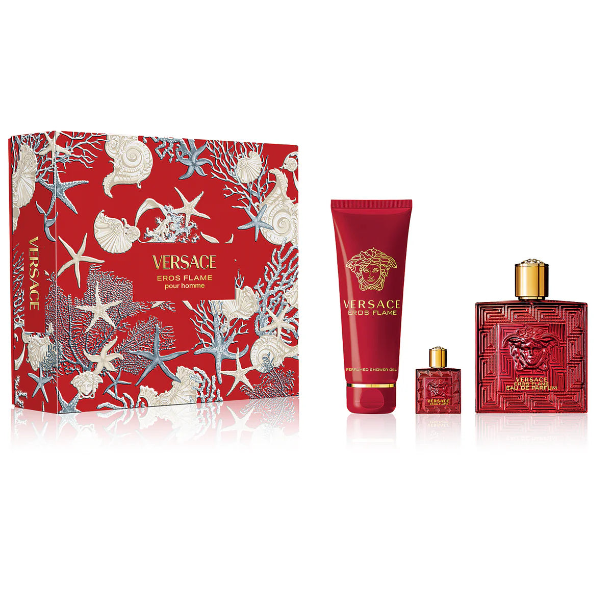 VERSACE SET EROS FLAME POUR HOMME EDP 3PC SG 150ML/ SP 100ML/ MINI SP 5ML